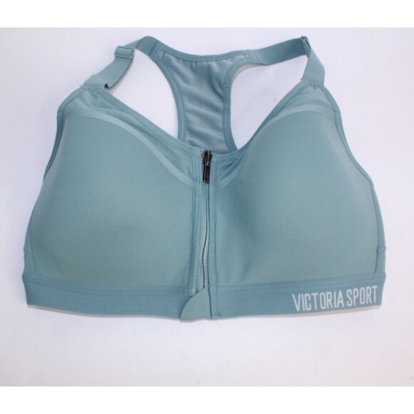 Victoria Sport Sports Bra 32 D Blue Green Zipper Front Workout Yoga Athletic - Picture 4 of 13